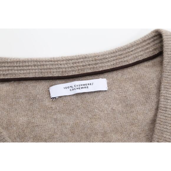 Beige Cashmere Oversized V-Neck Sweater Long Sleeve Soft Luxury Knit Size L - Picture 7 of 8